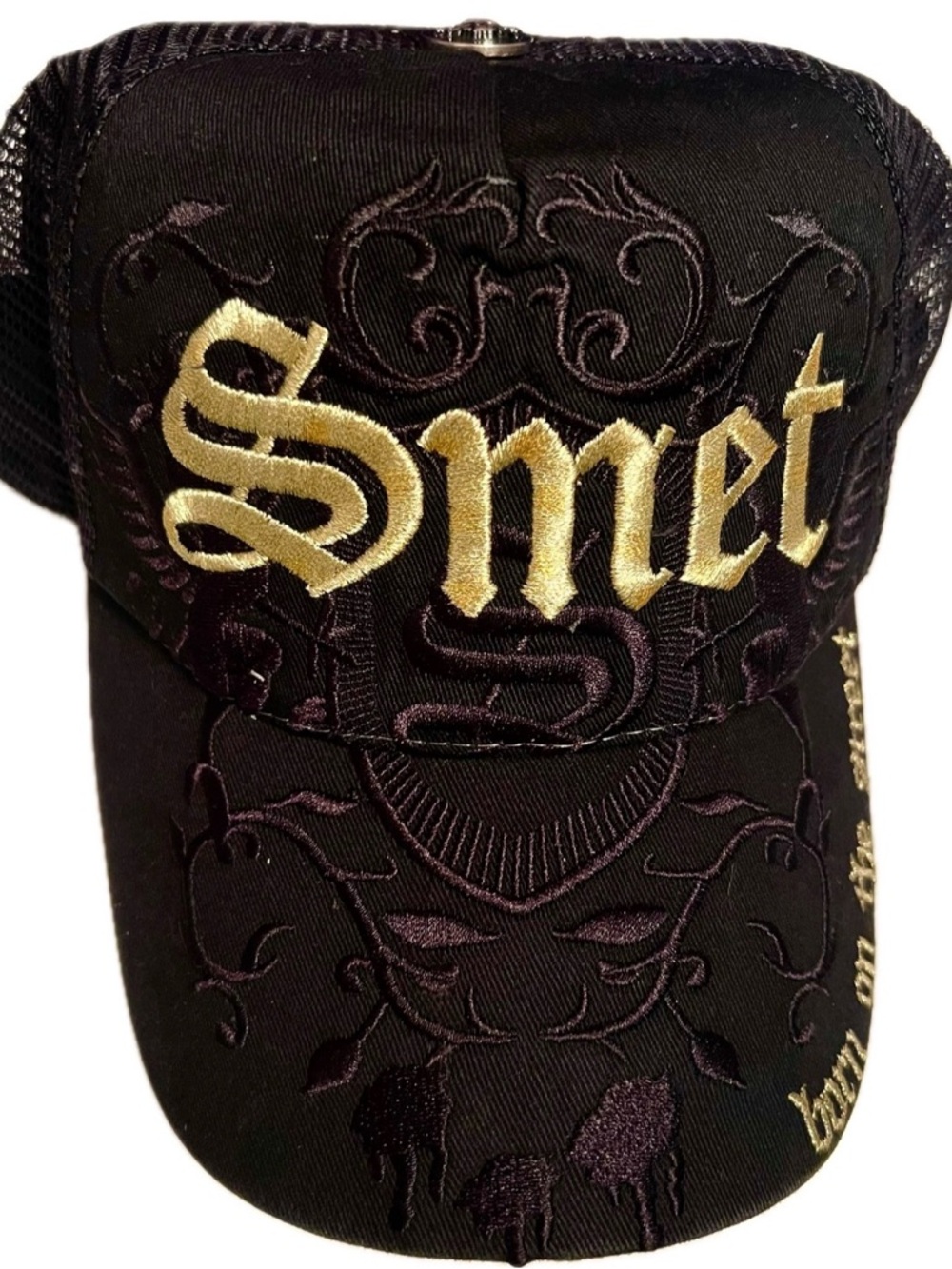 Black and Gold Embroidered Trucker Hat
